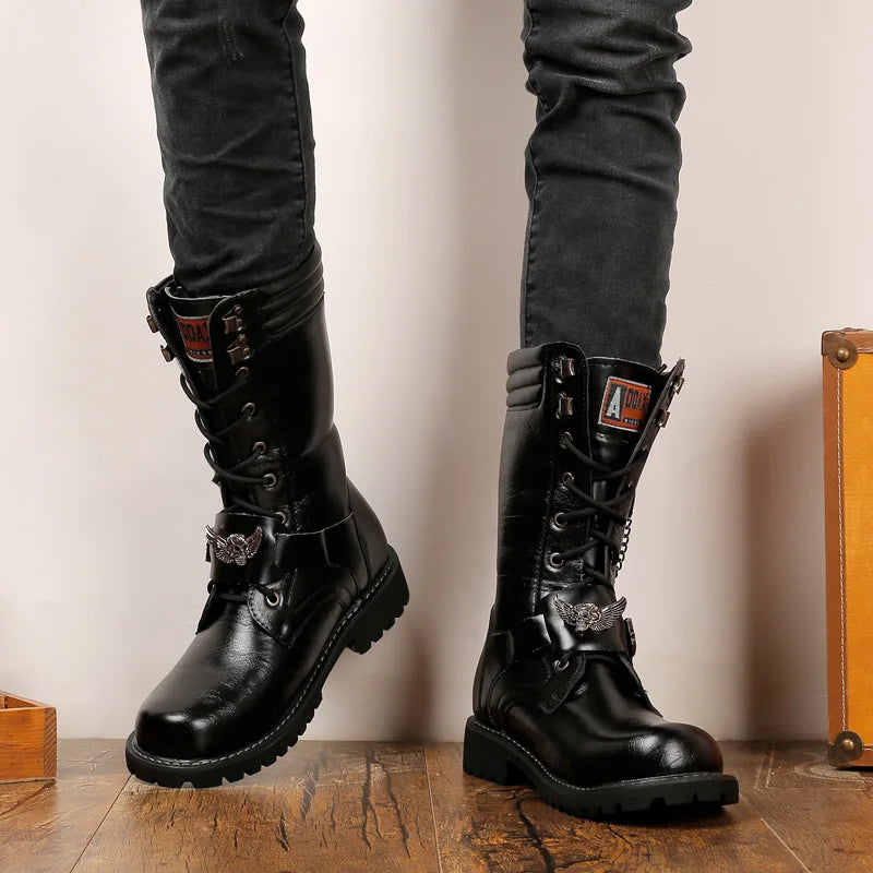Angry Itch - 8-Agujeros Botas Goticas Punk De Cuero Marrón